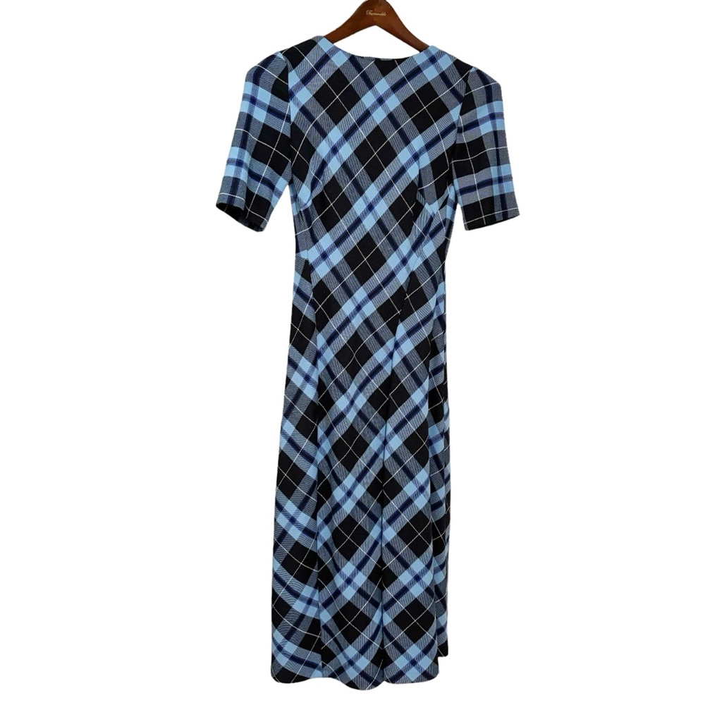 Zara Women Tartan Plaid Midi Blue Dress XS NWT